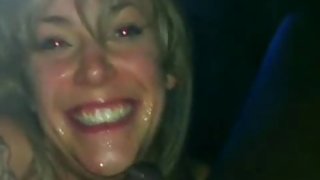 white girl laughing hard with lotta nigga cum in her mouth