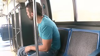 Bearded homo gives a blowjob in a bus and gets his butt smashed