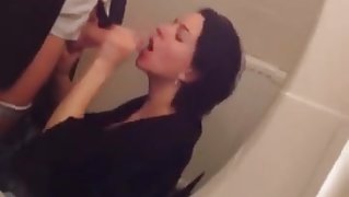 Hot wife toilet blowjob