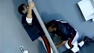 Comely gay studs fucking in locker room after game