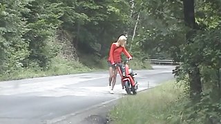 Blond fuck in the woods near the road